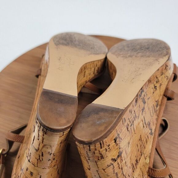 Salvatore Ferragamo Platform Cork Wedges Brown Leather Sandals Size 8.5 B Italy - Picture 15 of 16